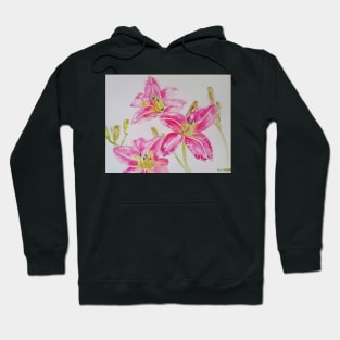 Pink Lily Flower Watercolor Painting Pattern Hoodie